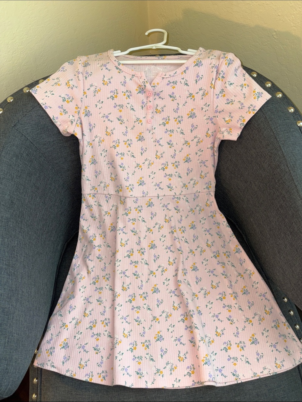 art class Pink Floral Ribbed Short Sleeve Dress